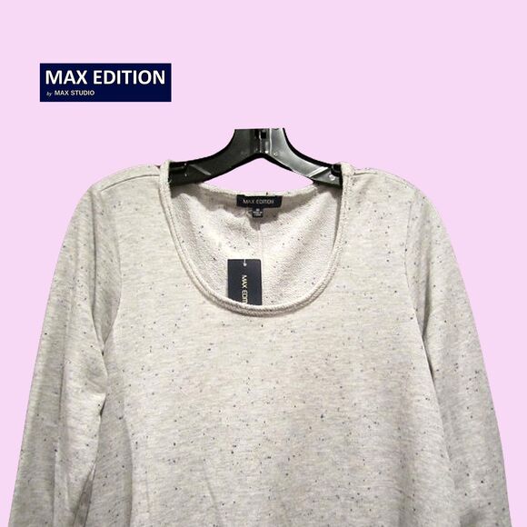 MAX EDITION By MAXSTUDIO NEW Asymmetrical Speckled Ivory Tunic Knit Dress M - Picture 2 of 11